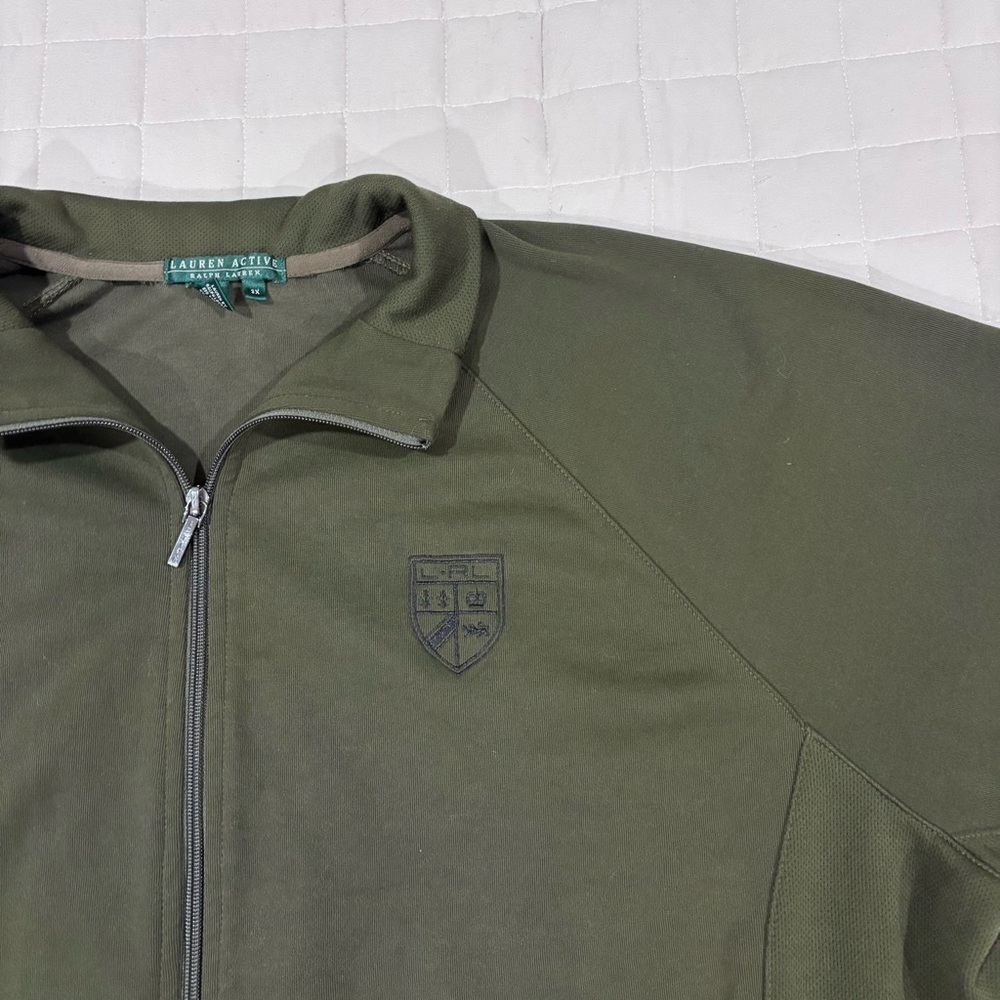 Lauren Active Ralph Lauren Olive Green Full Zip Track Jacket Bomber 3X Crest - Picture 3 of 12